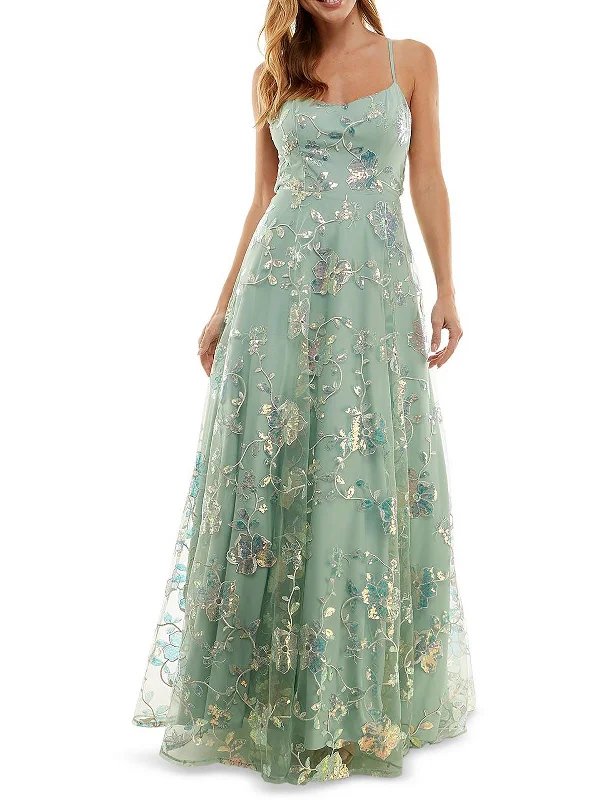 Early Bird Discount Juniors Womens Sheer Squined Evening Dress