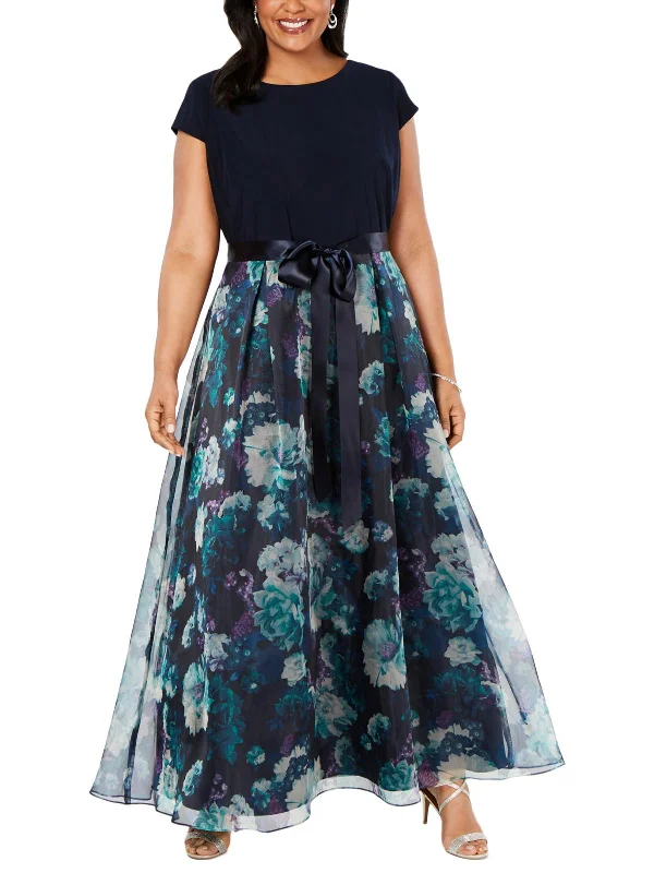 Big Savings Plus Womens Floral Cap Sleeve Formal Dress