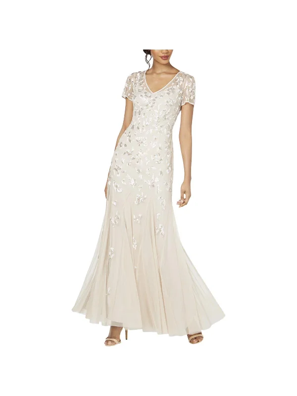 Markdowns Womens Beaded V-Neck Evening Dress