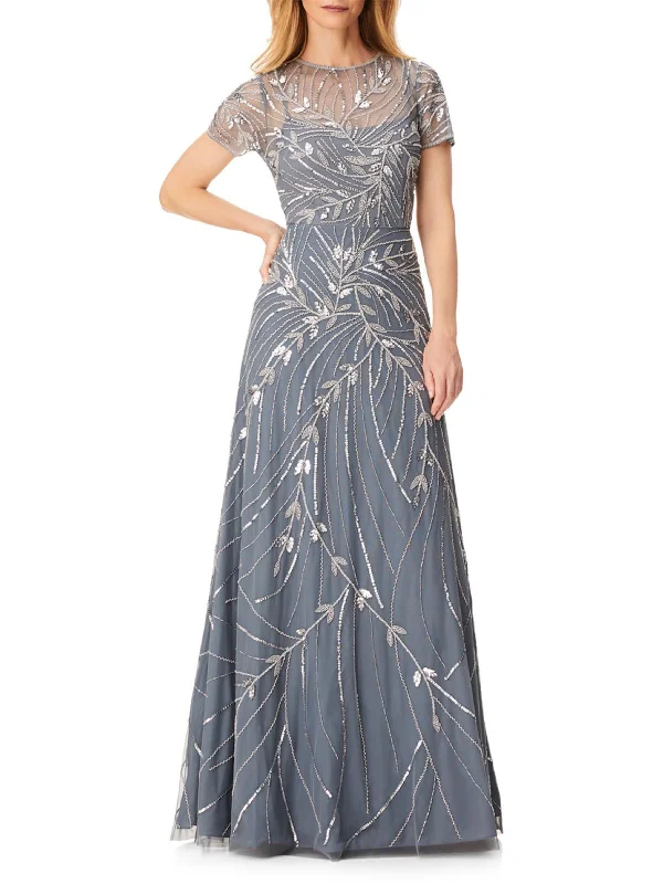 Don't Wait Womens Beaded Full Length Evening Dress