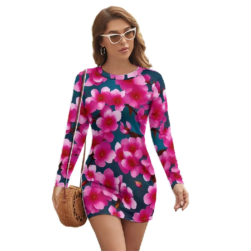 Special Promotion Women's Long Sleeve Round Neck Slim Dress