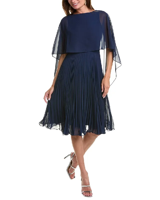 Price Drop Teri Jon by Rickie Freeman Chiffon Capelet Midi Dress