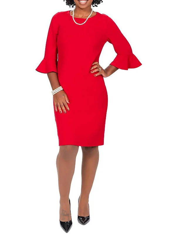 Midnight Madness Womens Knit Ruffle-Seeves Sheath Dress