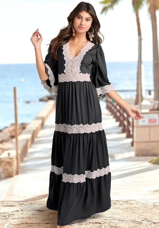 Today's Special LASCANA Women's Crochet Lace Trim Maxi Dress