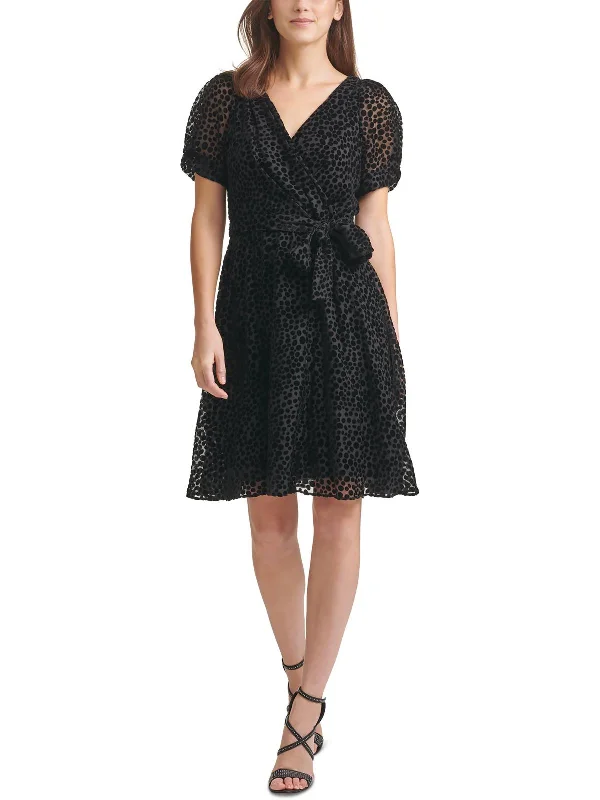 Low Prices Womens Velvet Dot Knee Wrap Dress