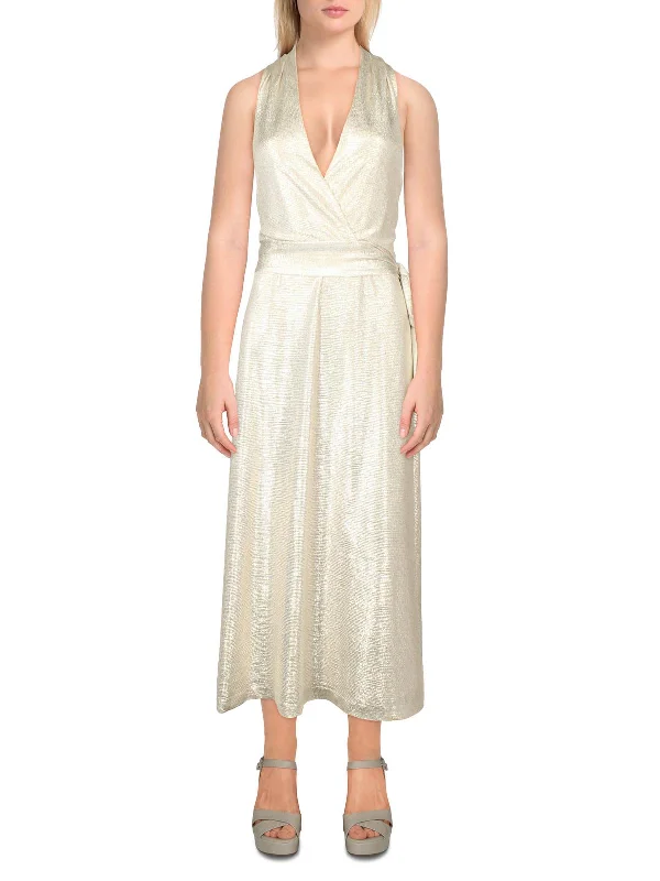 Super Deal Womens Metallic Halter Cocktail And Party Dress
