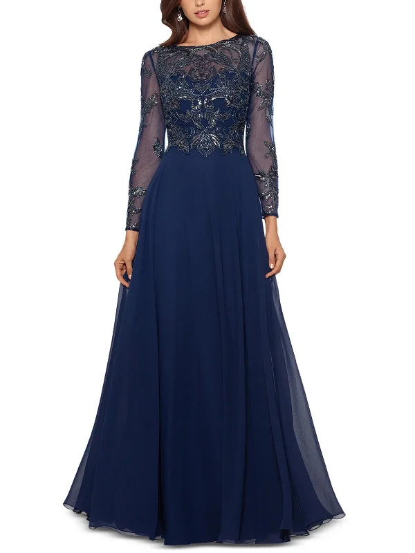 Best Bargains Petites Womens Mesh Maxi Evening Dress