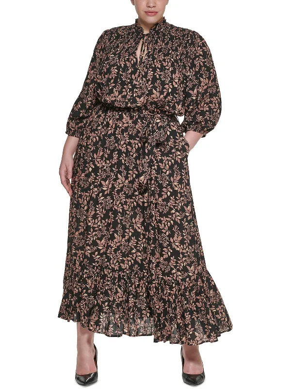 Flash Sale Plus Womens Floral Smocked Maxi Dress