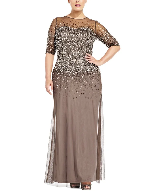 Don't Wait Adrianna Papell Petite Beaded Illusion Long Dress