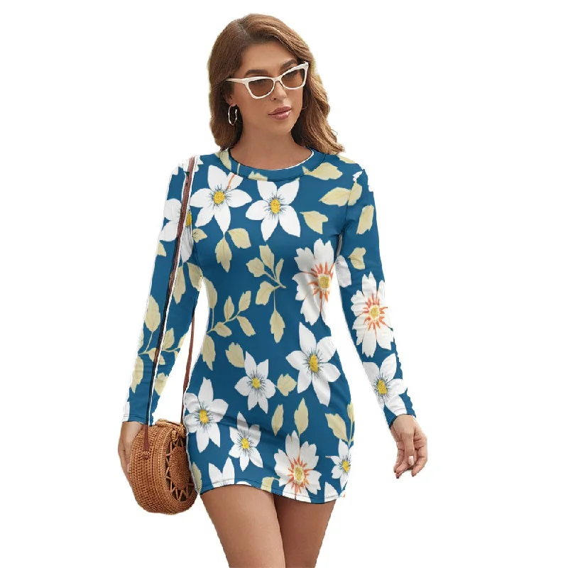 Midnight Madness Women's Long Sleeve Round Neck Slim Dress