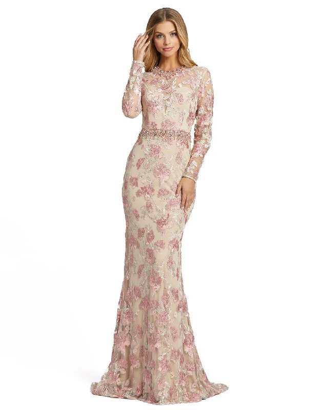 Today’s Deal Floral Embroidered Illusion Long Sleeve Trumpet Gown