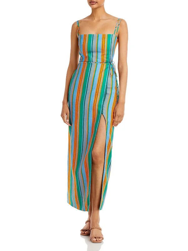 Lowest Price Womens Linen Striped Wrap Dress