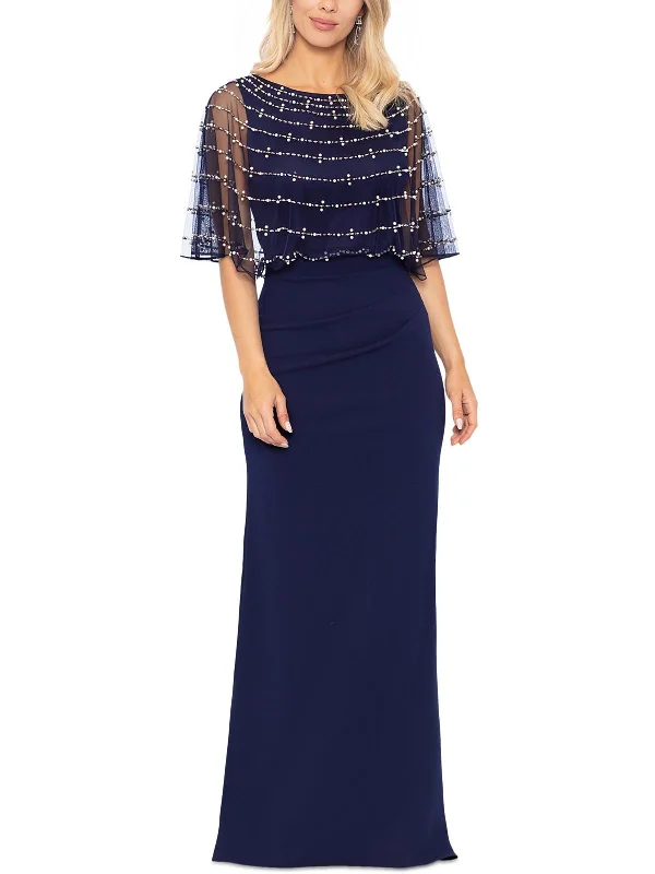 Bonus Savings Womens Mesh Overlay Embellished Evening Dress