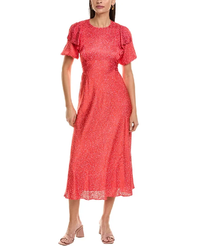 Special Discount Ted Baker Puff Sleeve Ruffle Midi Dress