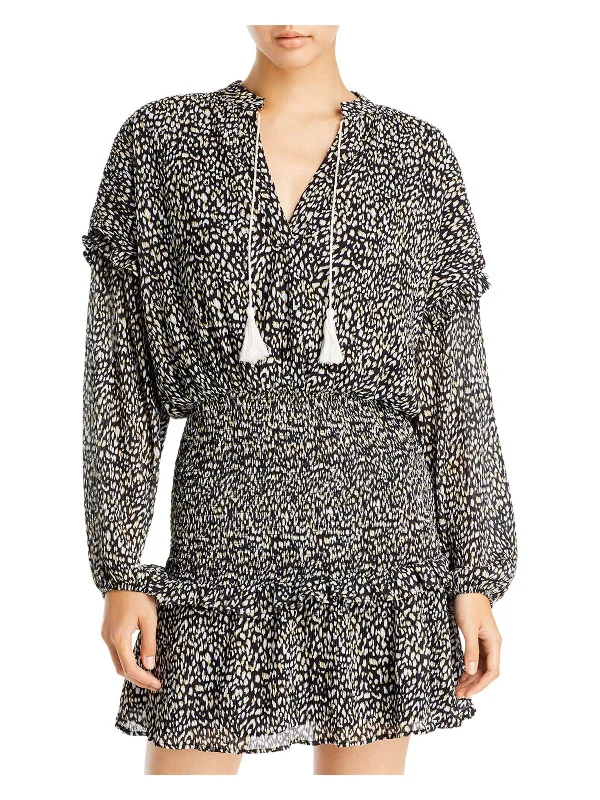 Low Prices Womens Printed Tie Neck Mini Dress