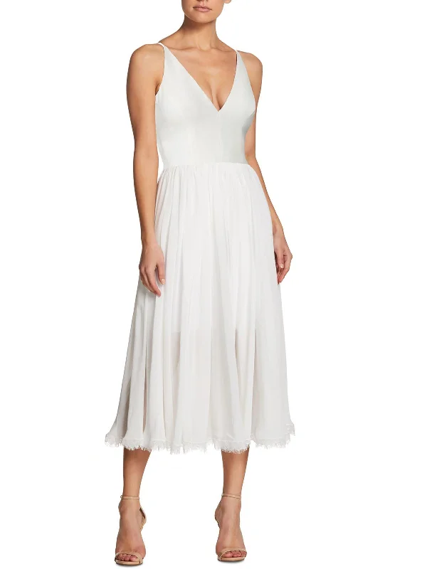 New Markdowns Alicia Womens Crepe Lace Hem Fit & Flare Dress