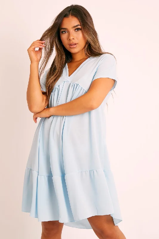 Special Savings Blue Plunge Smock Dress - Cambriella