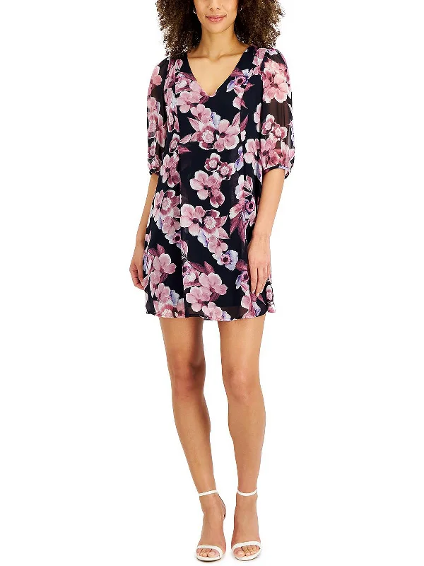 Sale Event Petites Womens Chiffon Mini Cocktail and Party Dress