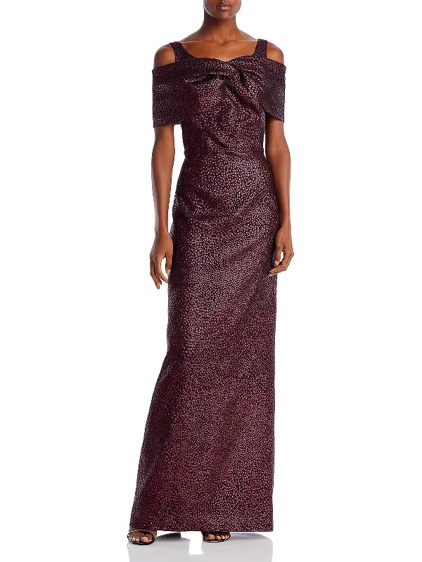 Instant Savings Womens Jacquard Metallic Evening Dress