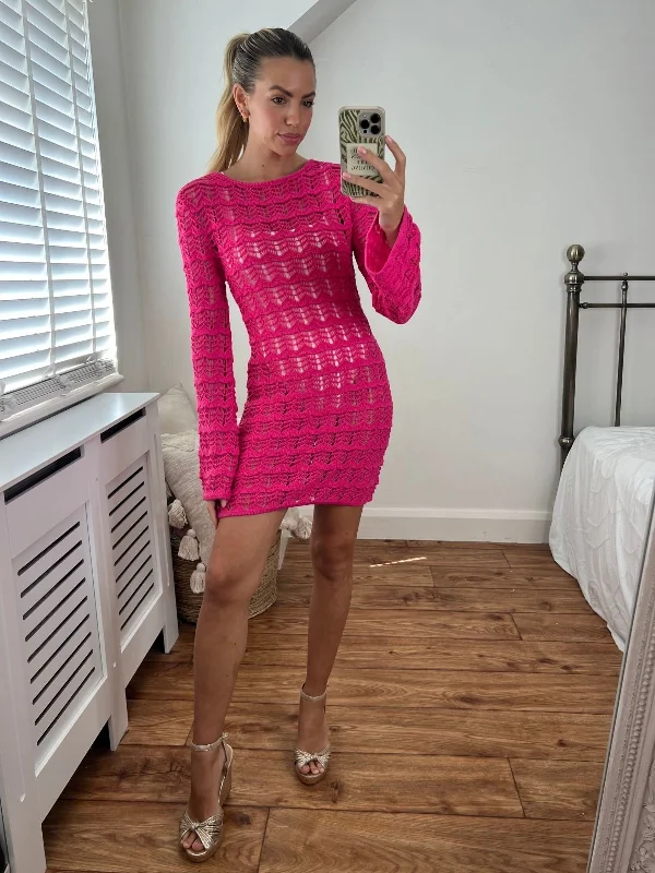 Extra Savings Ocean Long Sleeve Lace Back Mini dress / Pink