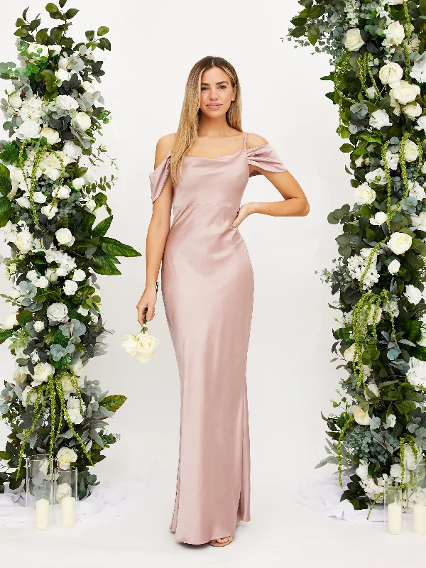 Extra Savings Cowl Neck Maxi Satin Dress / Blush
