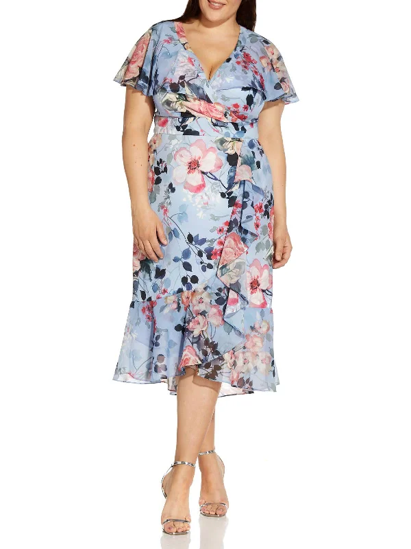 Best Deals Plus Womens Floral Midi Wrap Dress