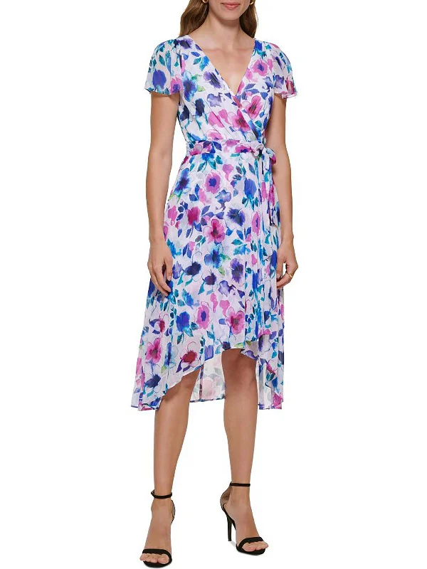 Closeout Womens Floral Print Midi Wrap Dress