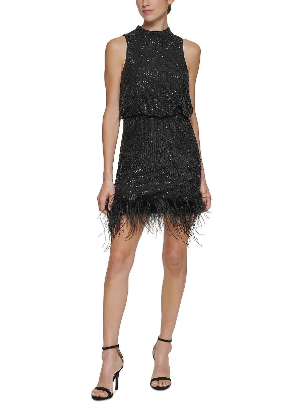 Price Rollback Petites Womens Sequined Mini Cocktail and Party Dress