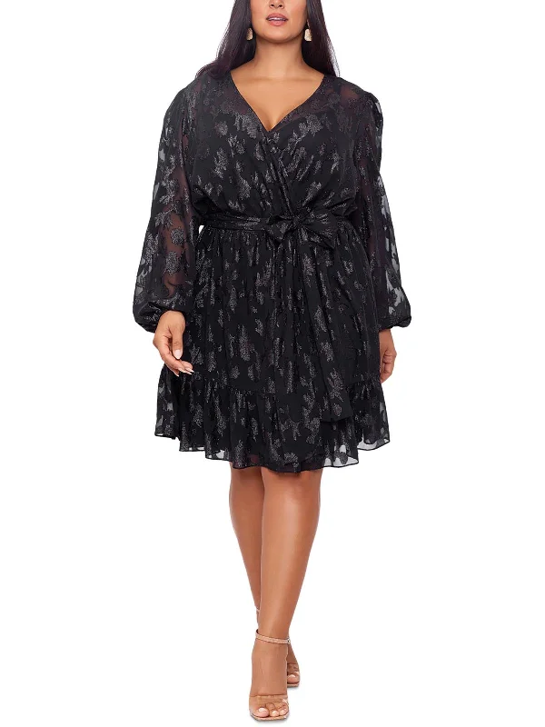Sneak Peek Sale Plus Womens Burnout Knee Length Fit & Flare Dress