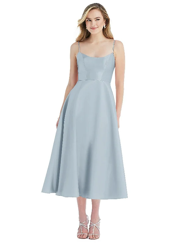Early Access Spaghetti Strap Full Skirt Satin Midi Dress