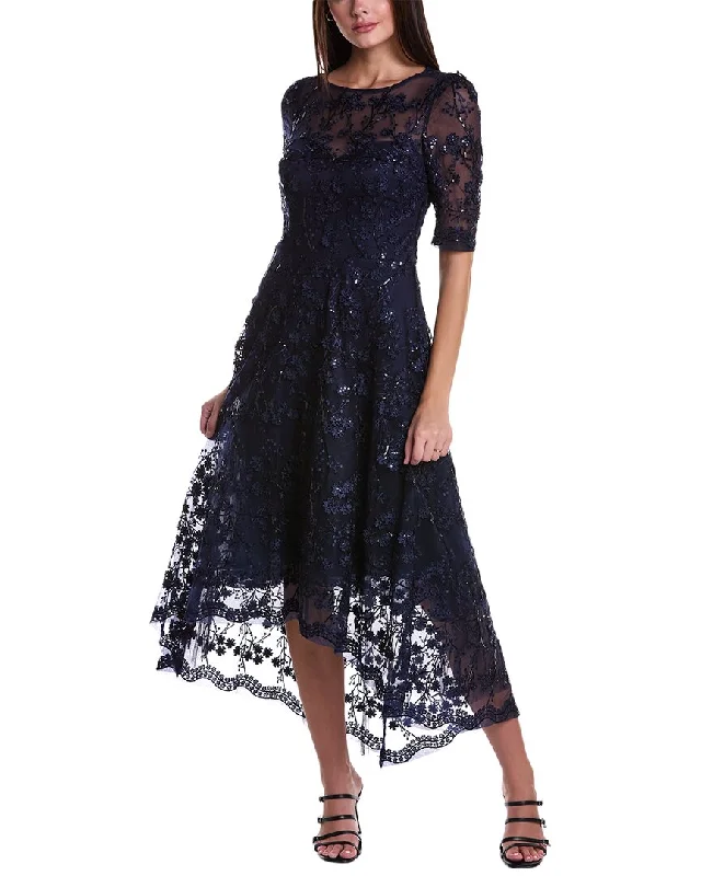 Price Smash Teri Jon by Rickie Freeman Embroidered Midi Dress