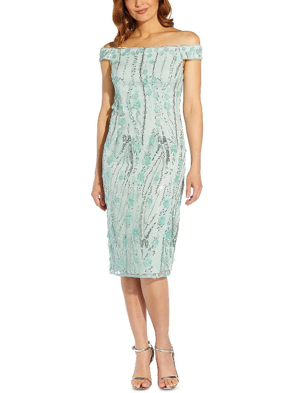 Stock Clearance Petites Womens Sequined Knee-Length Cocktail and Party Dress