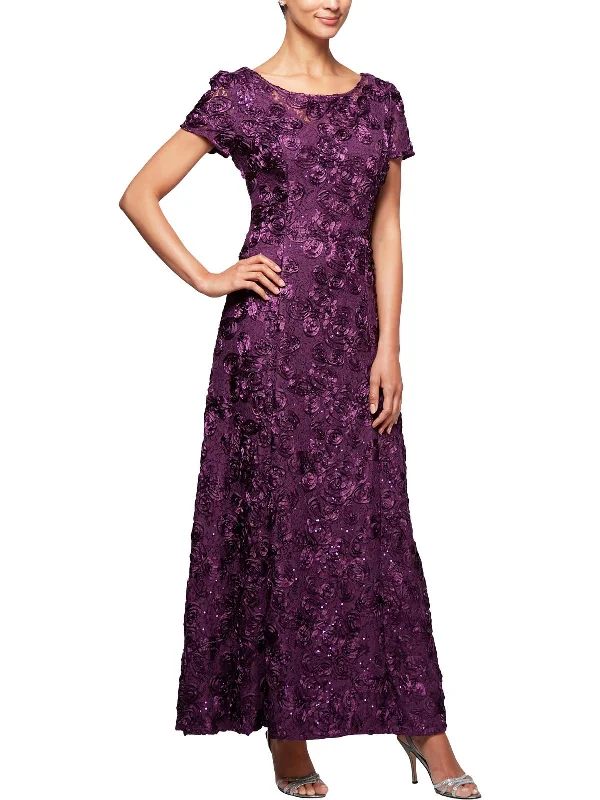 Major Savings Womens Lace Overlay Embroidered Evening Dress