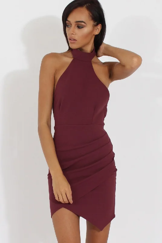 Super Bargain Aubergine High Neck Side Ruched Backless Dress - Tulip