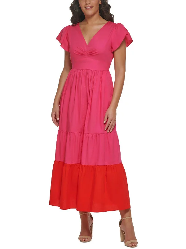 Can't Miss Womens Flutter Sleeve Long Maxi Dress