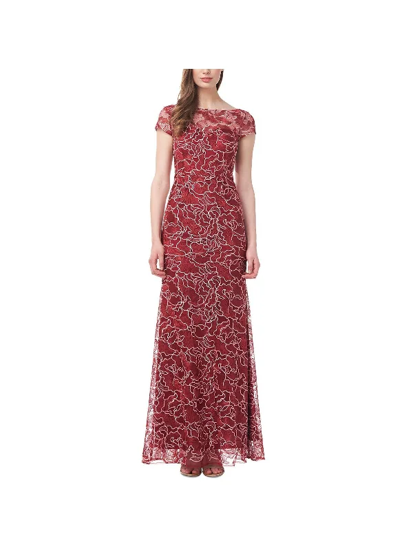 Don't Wait Womens Embroidered Lace Maxi Dress