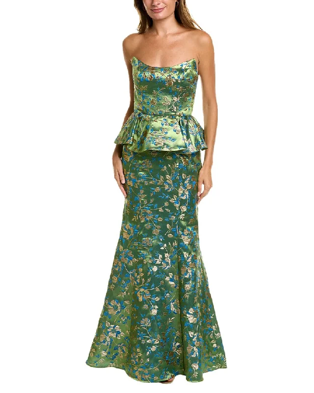 Final Sale Marchesa Notte Jacquard Peplum Gown