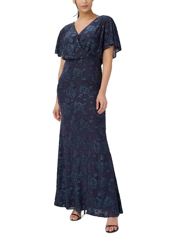 New Deals Womens Embroidered Burnout Evening Dress