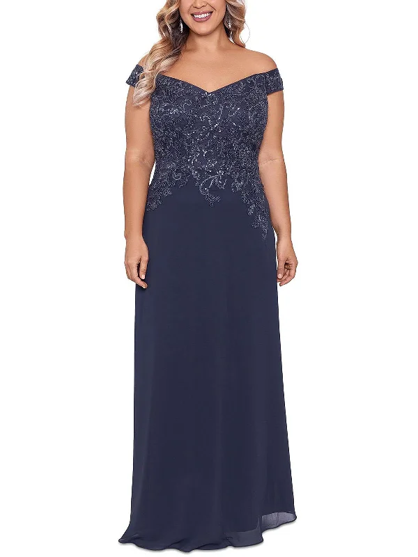 Bargain Prices Plus Womens Embellished Maxi Evening Dress