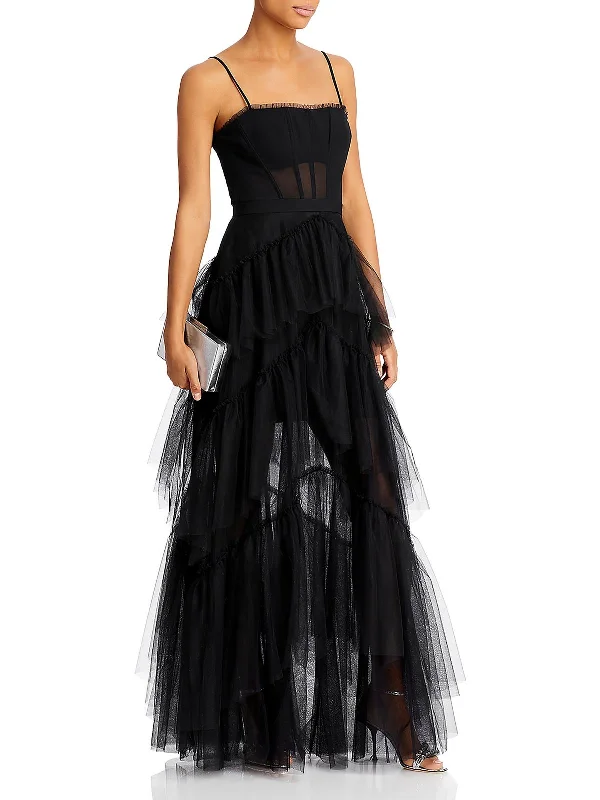 Special Offer Womens Tiered Illusion Evening Dress