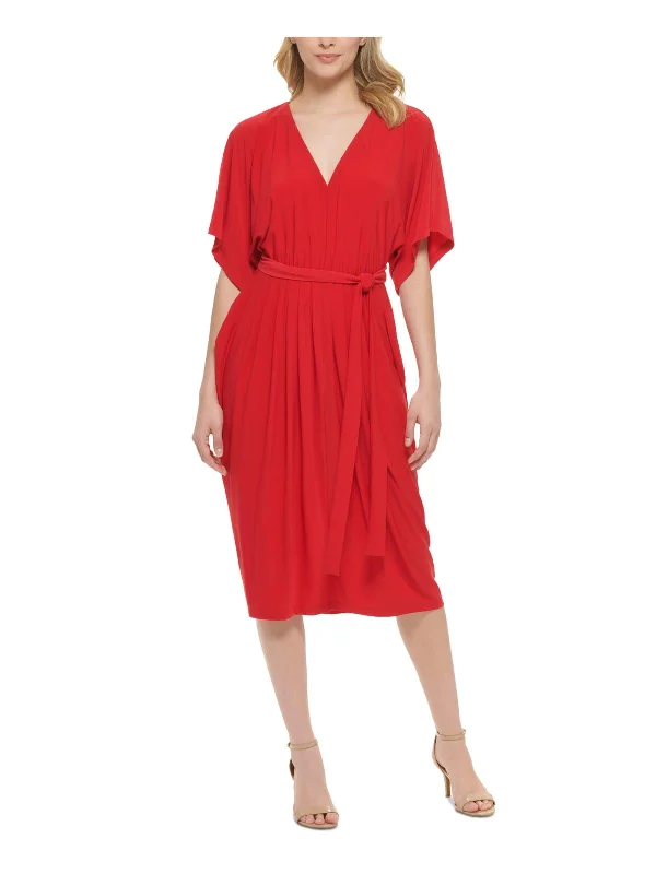 Special Savings Womens V-Neck Calf Midi Dress
