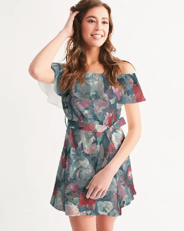 Don't Wait Abstract Rose design Women's Off-Shoulder Dress
