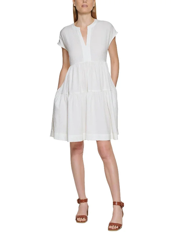 Act Now Petites Womens Gauze Shift Mini Dress
