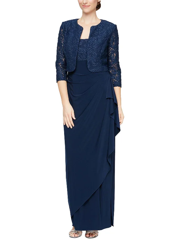 One-DAY Sale Petites Womens Lace 2PC Evening Dress