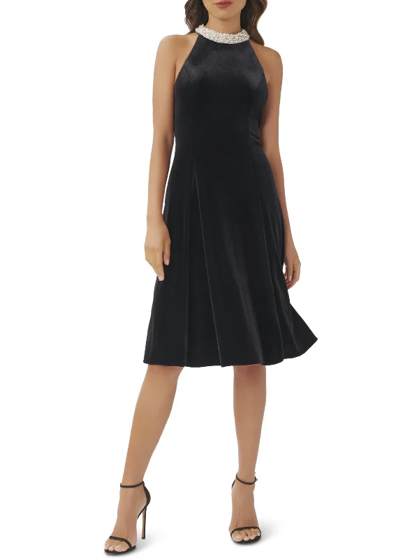 Savings Galore Womens Velvet Mid Calf Fit & Flare Dress