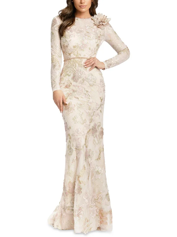 Savings Alert Womens Embroidered Long Evening Dress