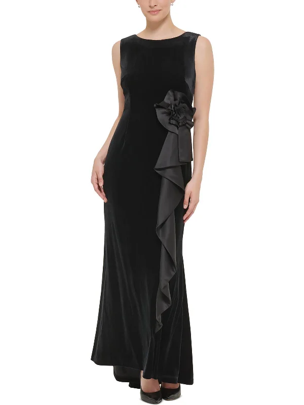 Midnight Madness Womens Velvet Sleeveless Evening Dress