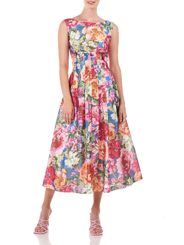 Limited Quantity Womens Floral Pleated Cocktail and Party Dress