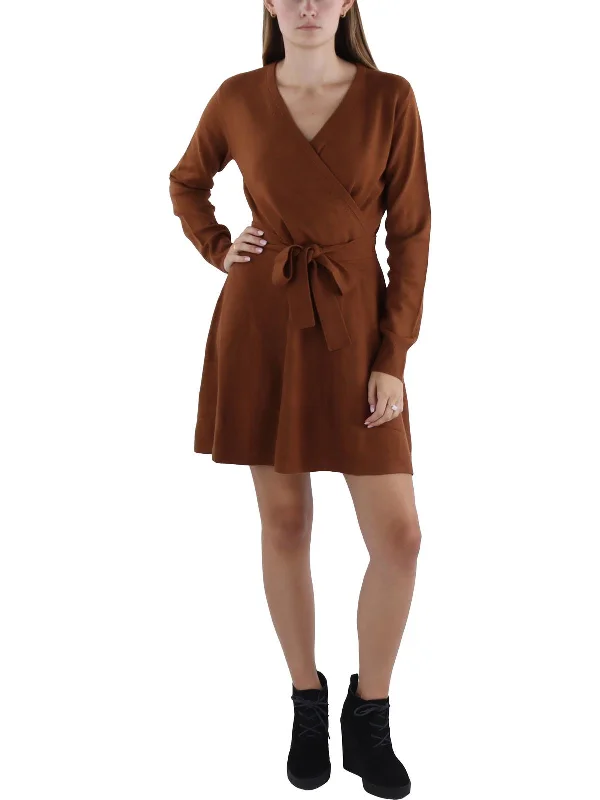 Daily Specials Womens Above Knee Surplice Sweaterdress