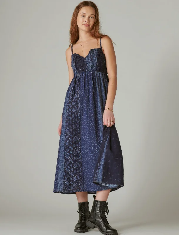 Special Offer Lucky Brand Women's Indigo Tie Front Maxi Dress
